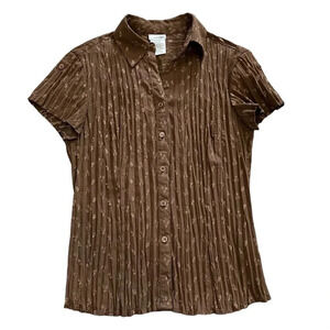 East 5th Brown Embroidered Floral Crinkle Blouse M